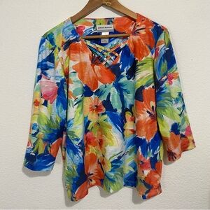 Alfred Dunner Vibrant Floral Blouse - Blue, Green, Orange